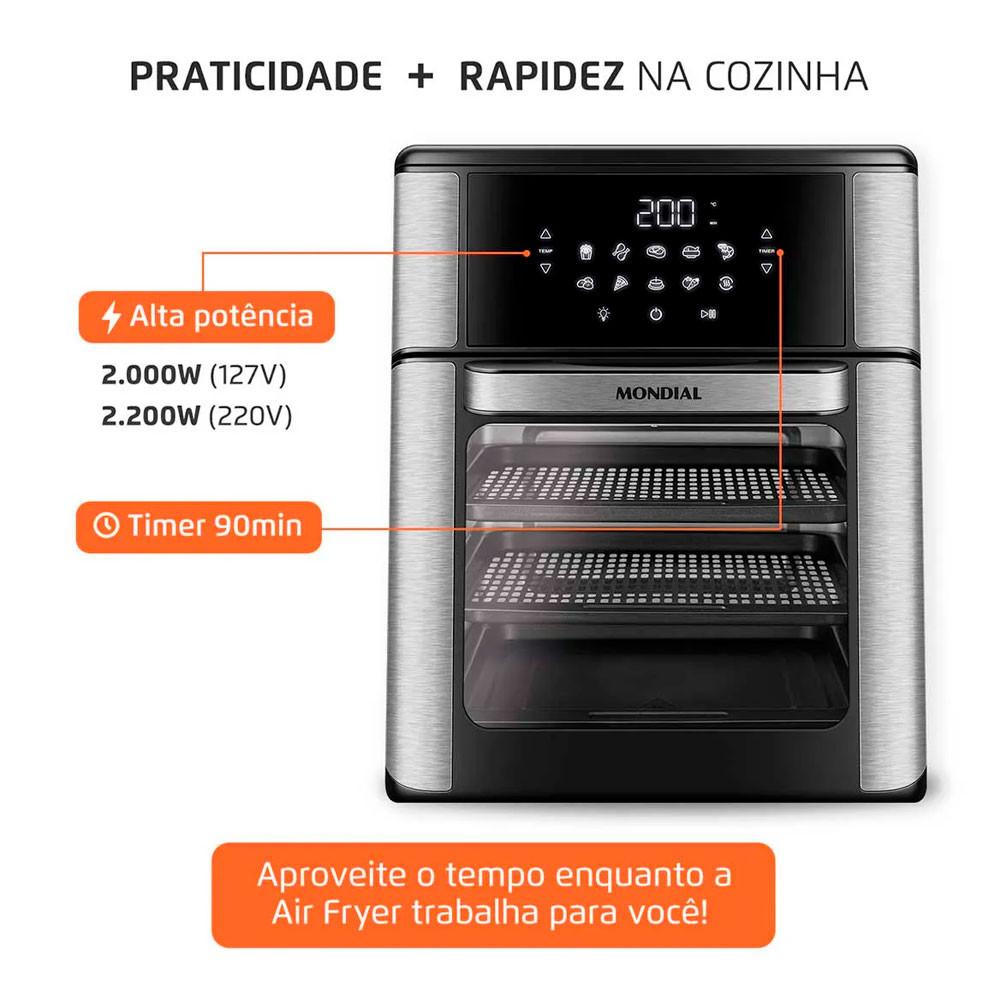 Fritadeira Elétrica Air Fryer Forno Oven 12L Mondial Preto/Inox AFON-12L-BI 2000W - 9