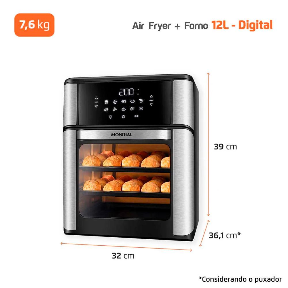 Fritadeira Elétrica Air Fryer Forno Oven 12L Mondial Preto/Inox AFON-12L-BI 2000W - 10
