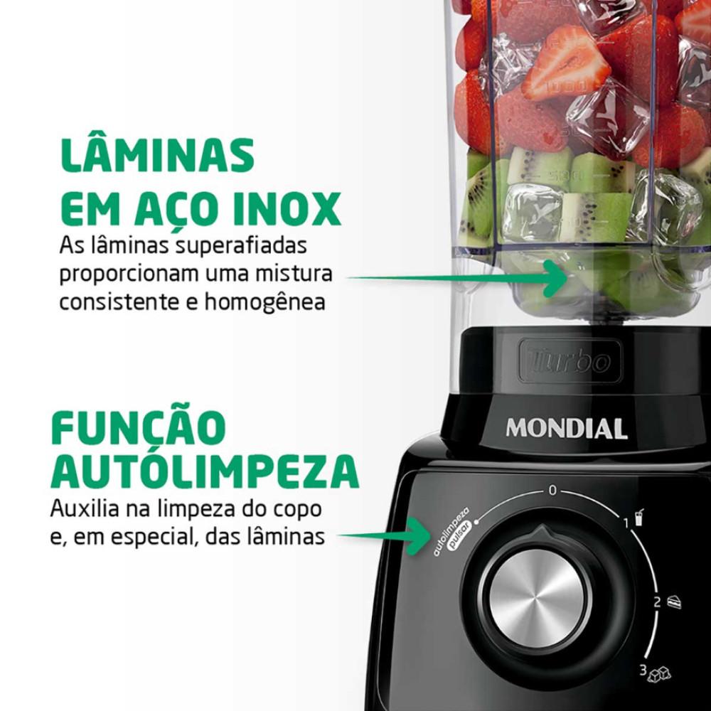 Liquidificador Doméstico Mondial L-99 FB Jarra de San Cristal 2,2L 550W 3 Velocidades 110V - 5