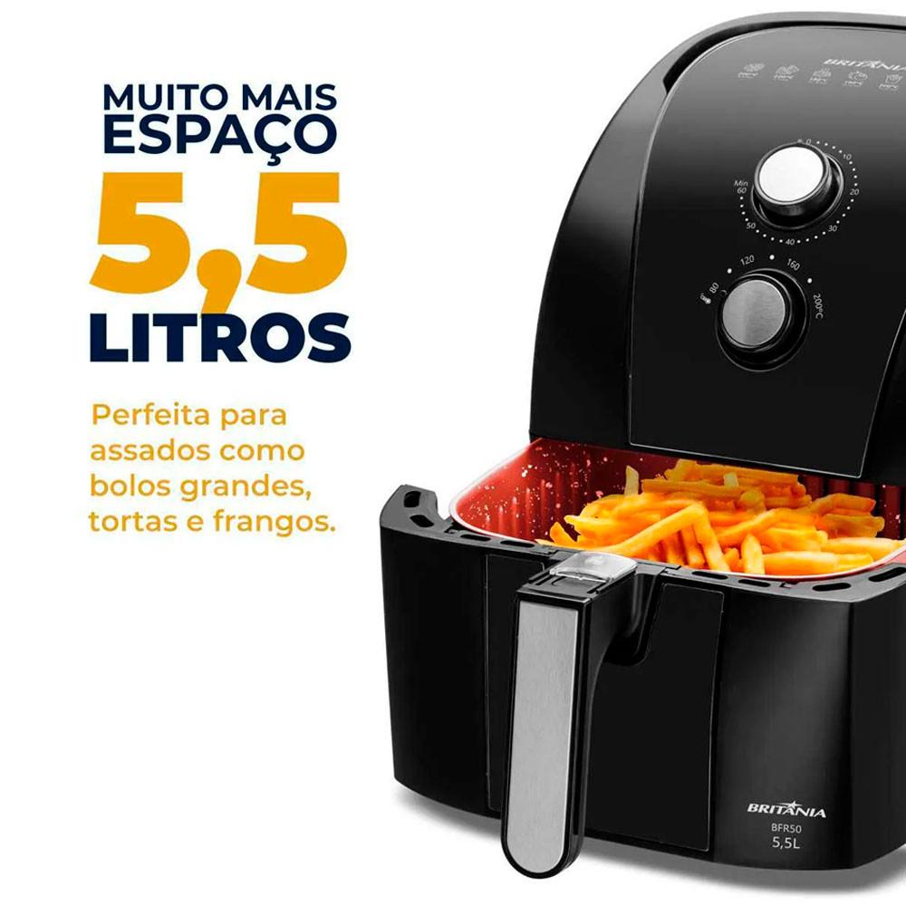 Fritadeira Elétrica Sem Óleo Air Fryer Britânia 5.5L 1500W BFR50 Redstone com Inox - 10