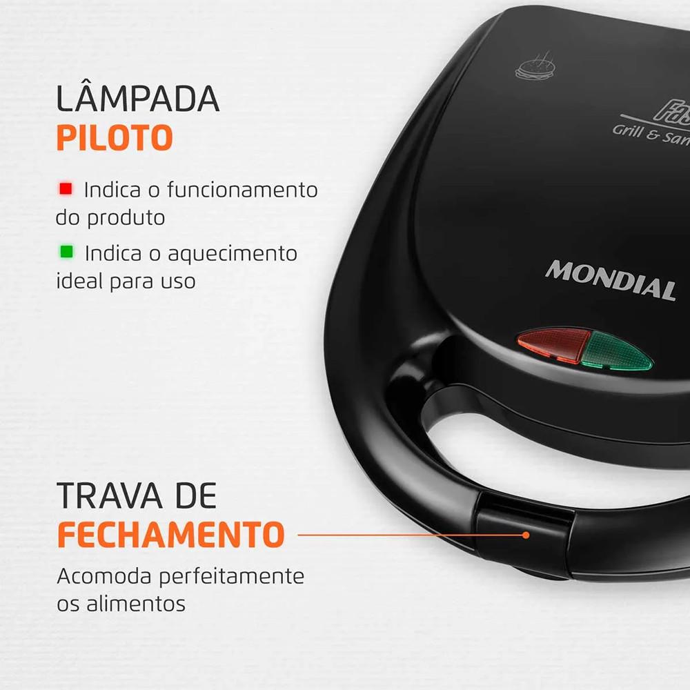 Sanduicheira Fast Grill e Sandwich Mondial S-12 750W - 4
