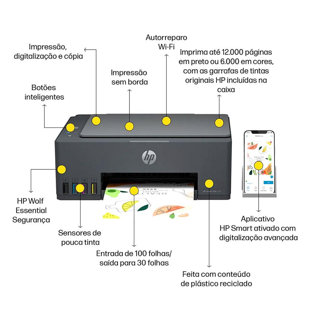 Impressora Multifuncional HP Smart Tank 581 Tanque de Tinta Wi-fi - 7