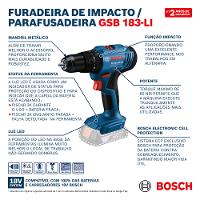 Furadeira Parafusadeira GSB 183 LI Impacto com Bateria 18V Bosch - 3