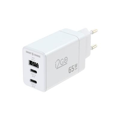 Carregador de Parede Ultra Rápido Power Delivery com 1 Saída USB-C 65W + 1 Saída USB-C 20W + 1 Saída USB-A 18W I2GO PRO