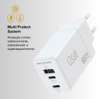 Carregador de Parede Ultra Rápido Power Delivery com 1 Saída USB-C 65W + 1 Saída USB-C 20W + 1 Saída USB-A 18W I2GO PRO - 8