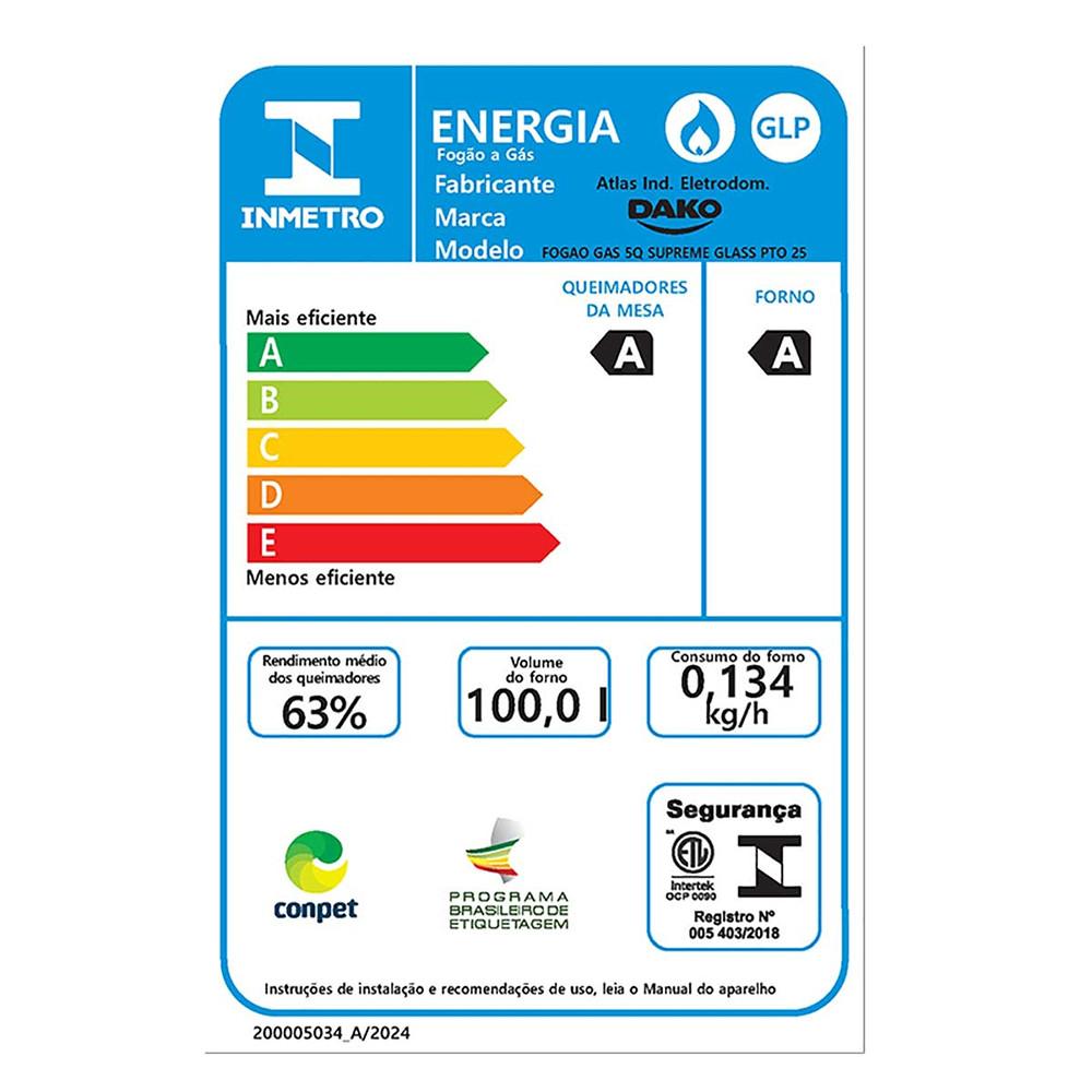 Fogão 5 Bocas com Mesa de Vidro e Tripla Chama Dako Supreme Glass - 9