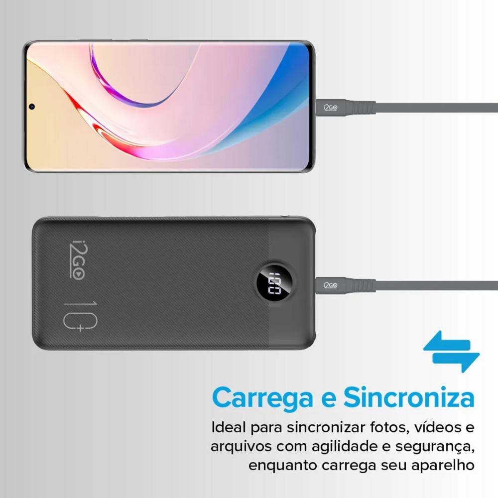 Cabo USB-C + USB-C 1,2M 3A Cinza i2GO - 4