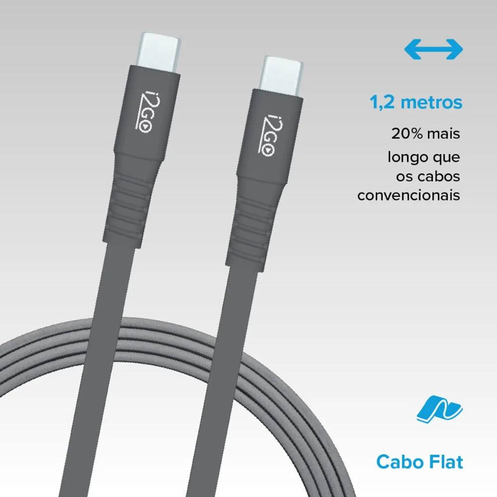 Cabo USB-C + USB-C 1,2M 3A Cinza i2GO - 5