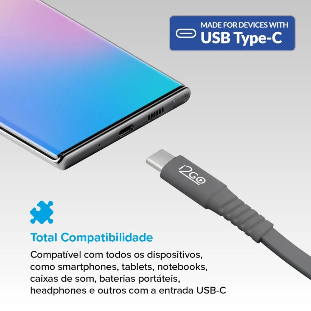Cabo USB-C + USB-C 1,2M 3A Cinza i2GO - 6