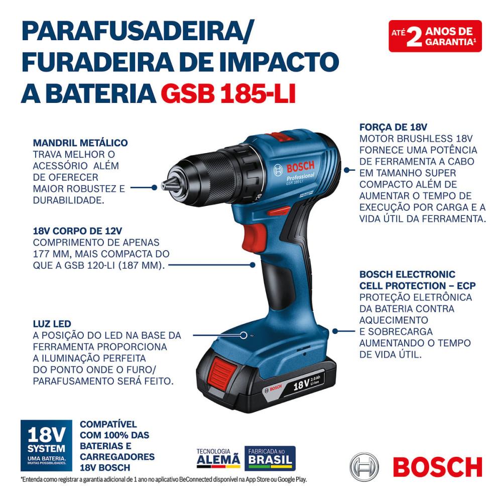 Furadeira Parafusadeira GSB 185-LI Impacto 18V 2B S Fio Bosch - 8