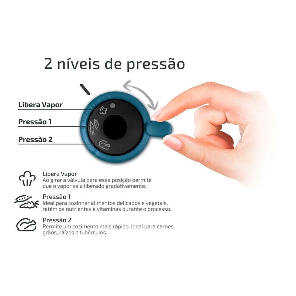 Panela de Pressão Inox Trendy Fechamento Externo Com Cesta De Vapor 6 Litros Rochedo - 3