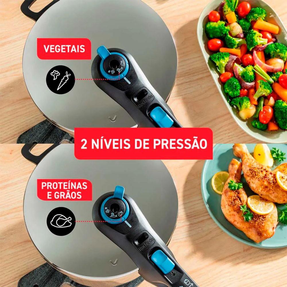 Panela de Pressão Inox Trendy Fechamento Externo Com Cesta De Vapor 6 Litros Rochedo - 4