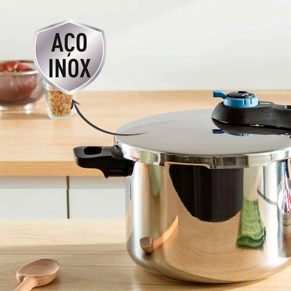 Panela de Pressão Inox Trendy Fechamento Externo Com Cesta De Vapor 6 Litros Rochedo - 7