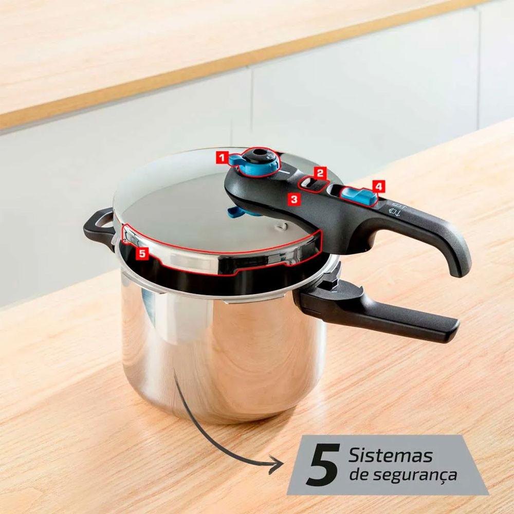 Panela de Pressão Inox Trendy Fechamento Externo Com Cesta De Vapor 6 Litros Rochedo - 8