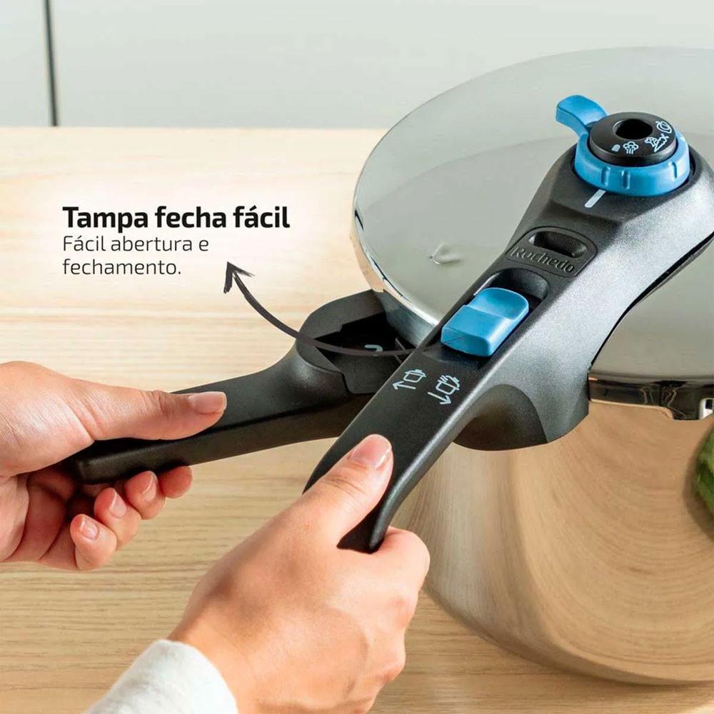 Panela de Pressão Inox Trendy Fechamento Externo Com Cesta De Vapor 6 Litros Rochedo - 9