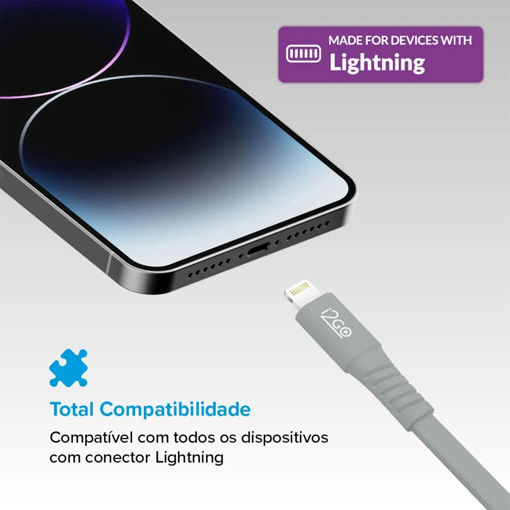 Cabo Lightning + USB-C 1,2 Metros 3A i2GO - 6