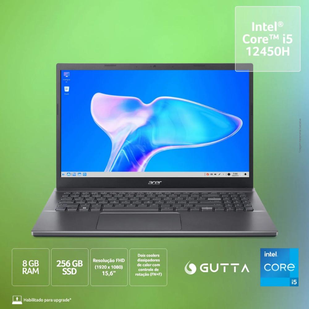 Notebook Aspire 5 A515-57-51W5 Intel CORE I5 - 12450H 8GB 256 GB SSD Tela 15.6 Full HD Linux Gutta Acer - 5