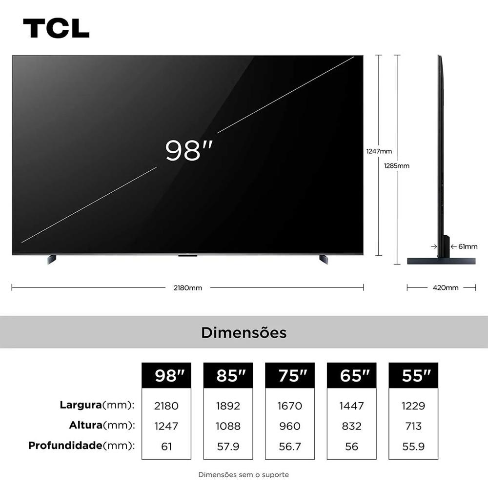Smart TV TCL 98 Polegadas 98C6K 4K UHD QD-Mini Led Google Tv HDR 10+ - 4