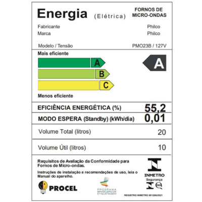 Micro-ondas 20 Litros Philco PMO23B Branco 127v