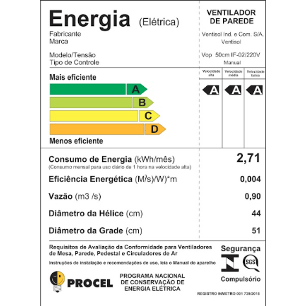 Ventilador de parede 50 Cm Ventisol Monta fácil Preto 220v - 4