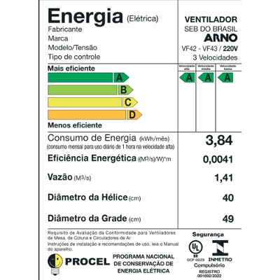 Ventilador de mesa 2 em 1 Arno 40cm VF42 Turbo Force Preto 220v