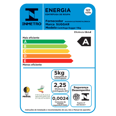 Centrífuga de Roupas 15kg Suggar CT1501BR Branca 127V