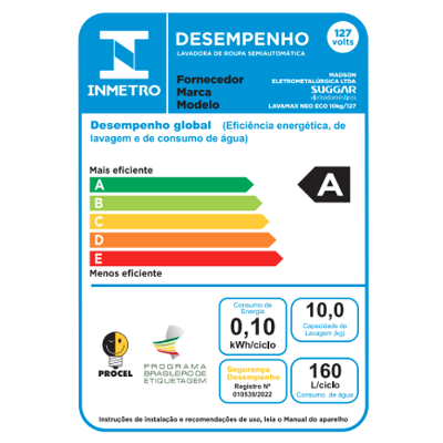 Lavadora Semi-Automática Lavamax Eco 10Kg Suggar LE1011BR Branca 127V