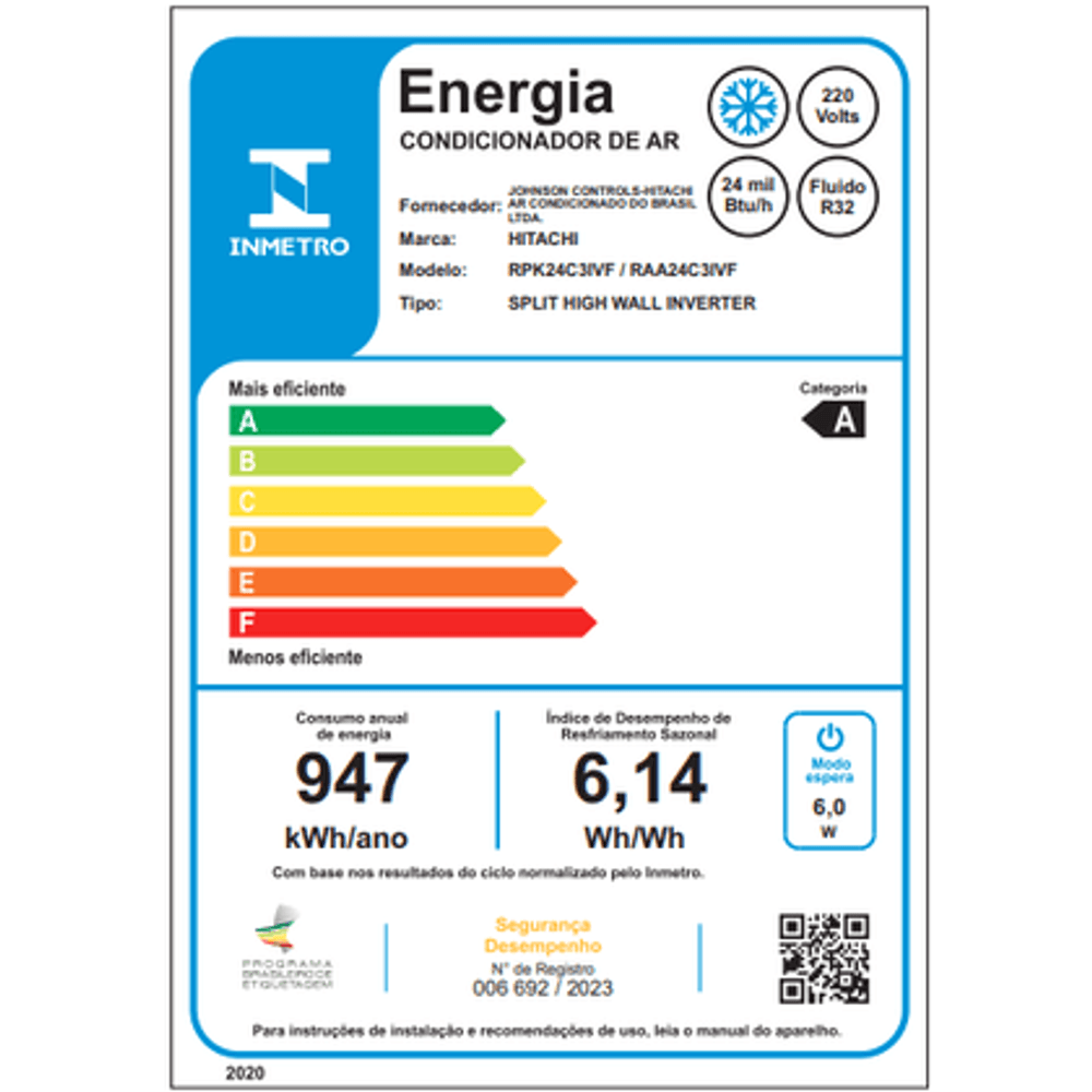Ar Condicionado Split Hi Wall Inverter Hitachi AirHome 24.000 Btus Frio 220V R-32 - 1