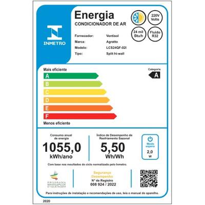 Ar Condicionado Split Hi Wall Agratto Liv Top Inverter 24.000 Btus Quente e Frio 220v R-32