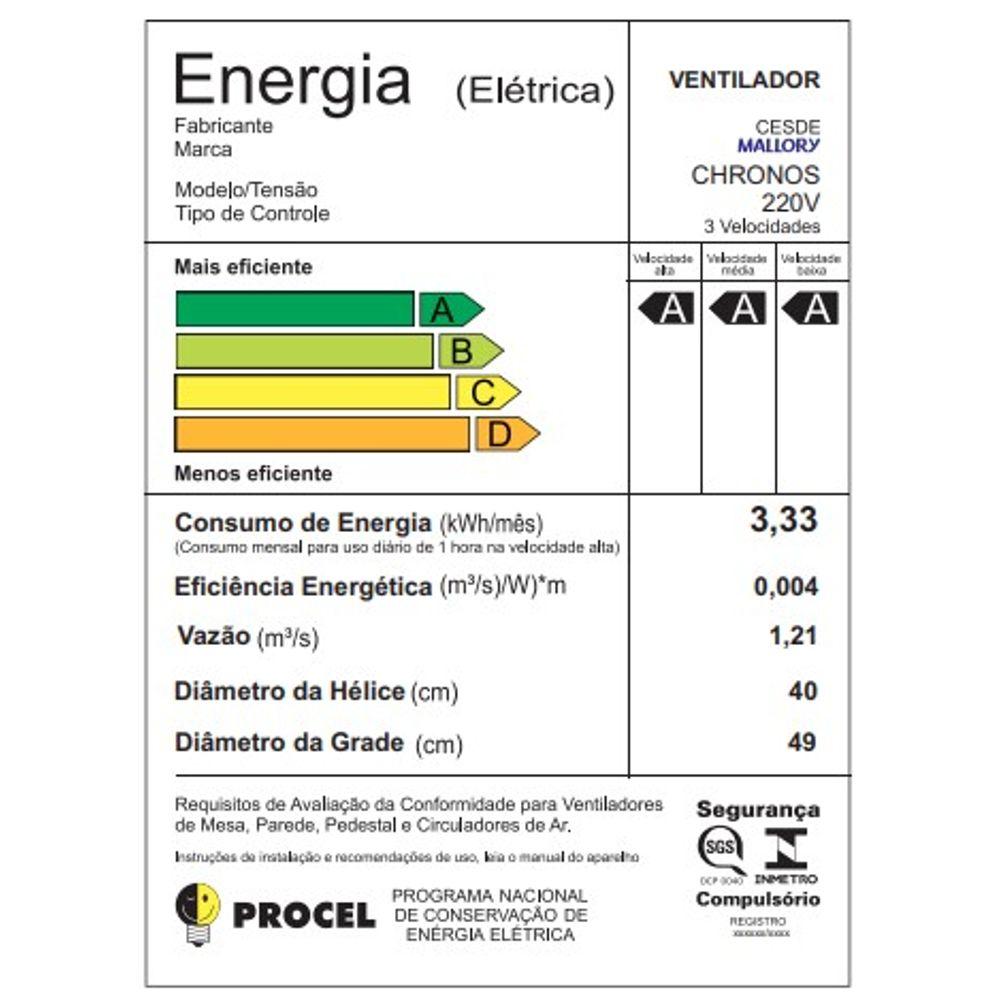 Ventilador de Coluna com Controle Mallory 40cm Chronos Preto e Dourado 220V - 5