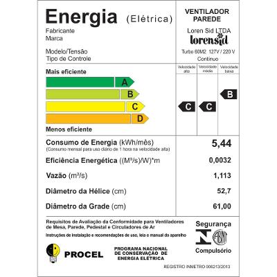 Ventilador de Parede Tufão 60Cm Loren Sid Preto Bivolt