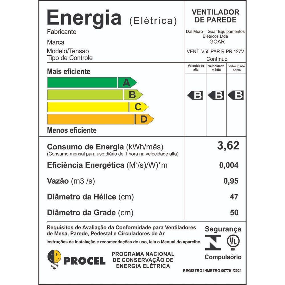 Ventilador Oscilante de Parede 50cm Goar Metal Preto 127V - 4