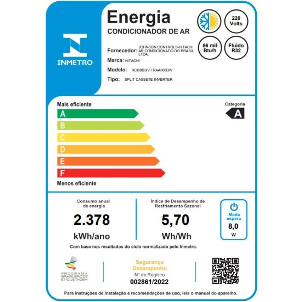 Ar Condicionado Split Cassete Hitachi AirCore 600 Inverter 4 Vias 56.000 Btus Quente e Frio 220v R-32 - 5