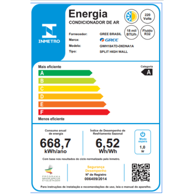 Ar Condicionado Split Hi Wall Gree G-Top Auto Inverter 18.000 Btus Quente e Frio 220v R-32