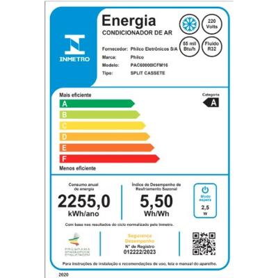 Ar Condicionado Split Cassete Philco Eco Inverter 55.000 Btus Frio 220V R-32