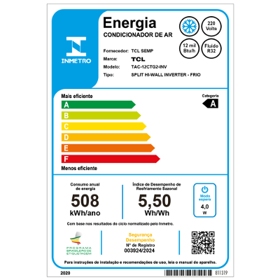 Ar Condicionado Split Hi Wall TCL T-Pro 2.0 Inverter 12.000 Btus Frio 220v R-32