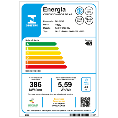 Ar Condicionado Split Hi Wall TCL T-Pro 2.0 Inverter 9.000 Btus Frio 220v R-32