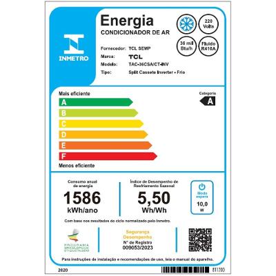 Ar Condicionado Split Cassete TCL Inverter 4 Vias 36.000 Btus Frio 220V