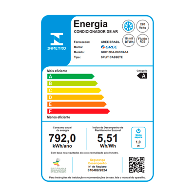 Ar Condicionado Split Cassete Gree G-Linea 1 Via Inverter 18.000 Btus Frio 220V R-32