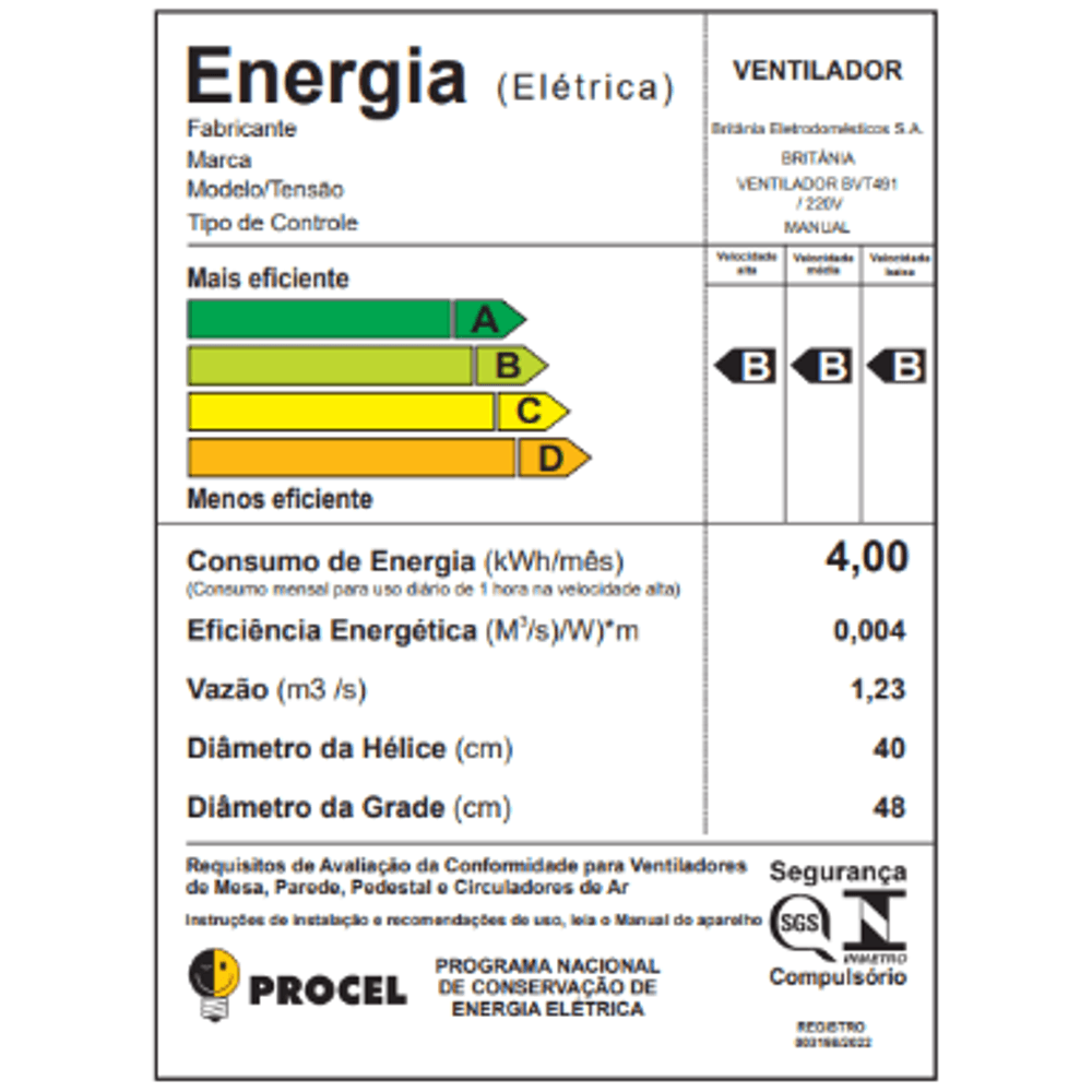 Ventilador 2 em 1 Mesa/Parede Britânia 40cm BVT491 Maxx Force Preto 220V - 7