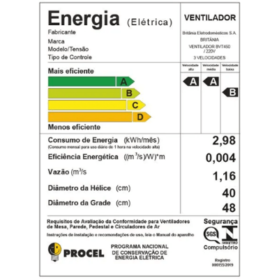 Ventilador de Coluna Britânia 40cm BVT450 Maxx Force Turbo Preto 220V