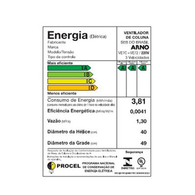 Ventilador de Coluna Arno 40cm X-Treme 7 VE7C Preto e Azul Escuro 220v