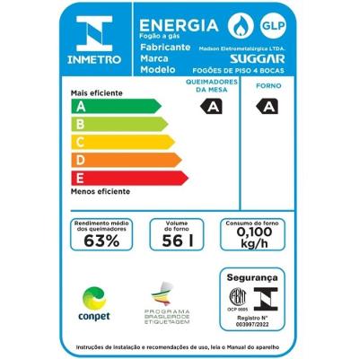 Fogão de Piso Mesa de Vidro Suggar Cook Glass FGVCG410PT 4 Bocas Preto Bivolt