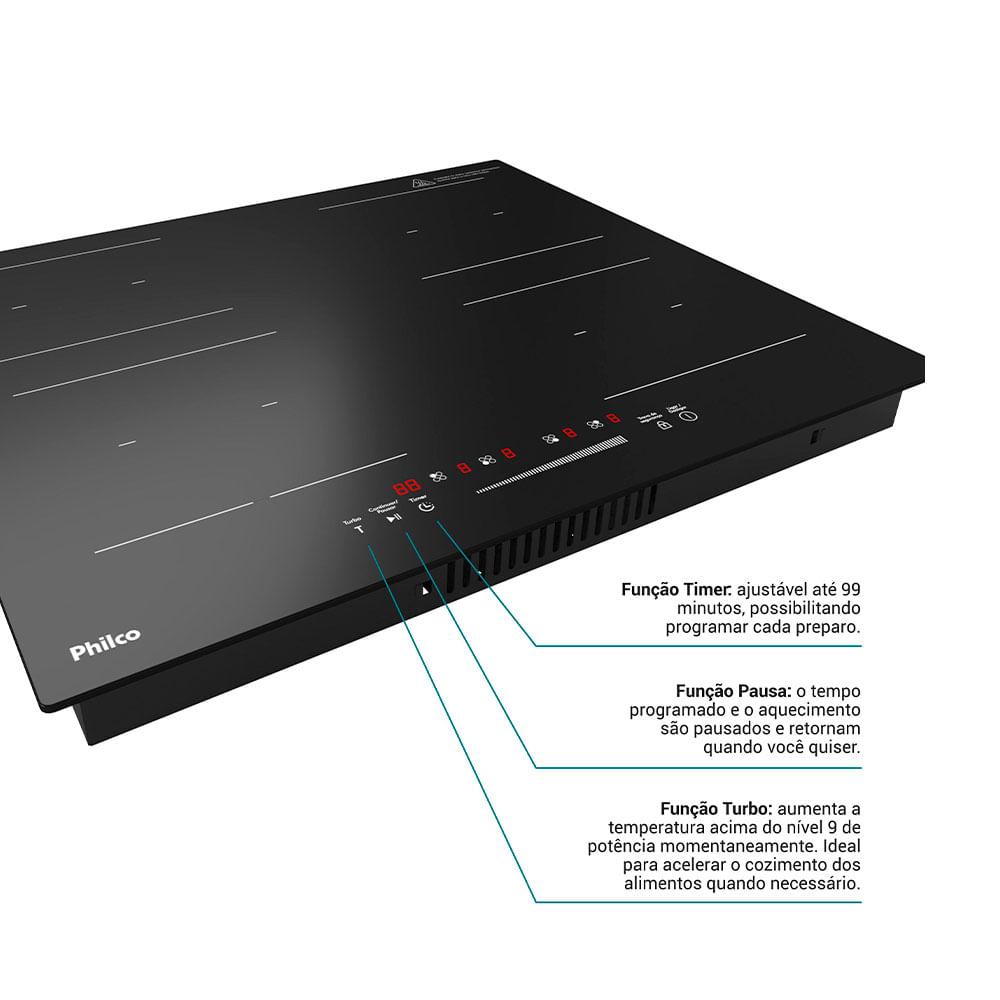 Cooktop De Indução Philco PCTQ1 4 Bocas Função Turbo Display Digital Painel Touch Preto 220v - 5