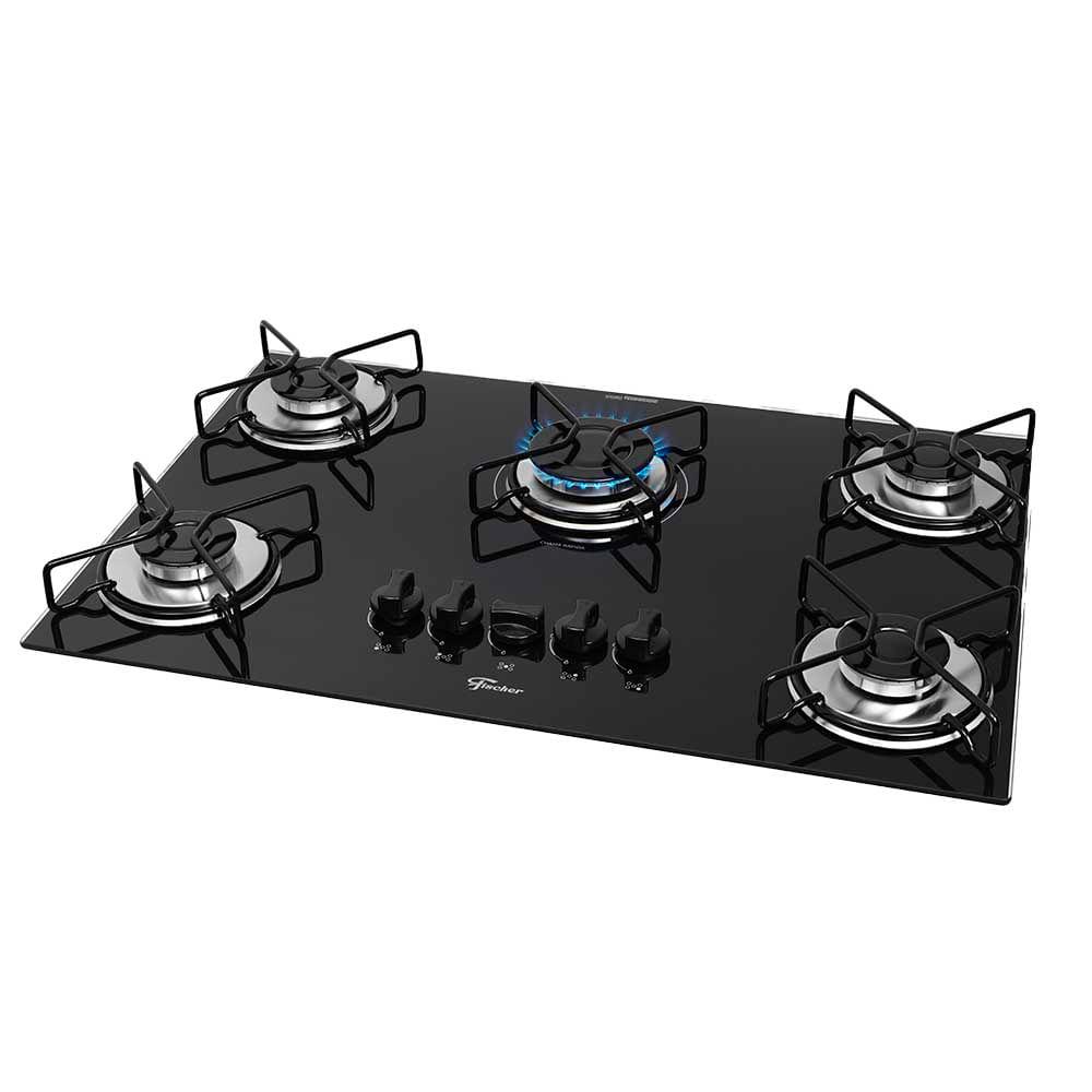Cooktop 5 Bocas Fit Line Fischer Preto Bivolt - 2