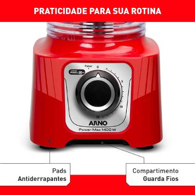 Liquidificador Power Max Arno 1400W LN63 Vermelho 220V
