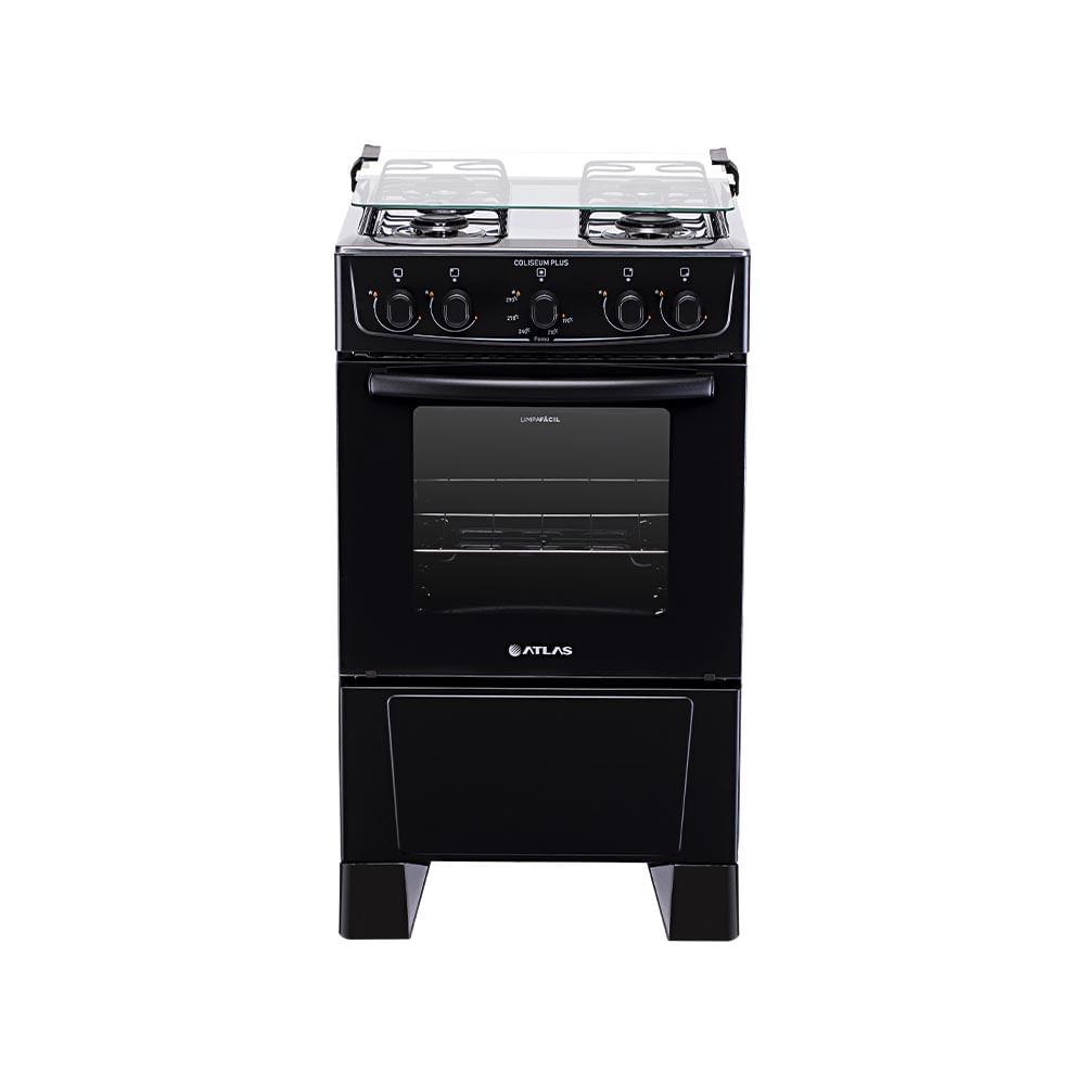 Fogão De Piso Atlas Coliseum Plus 4 Bocas Com Mesa Inox Preto Bivolt - 1