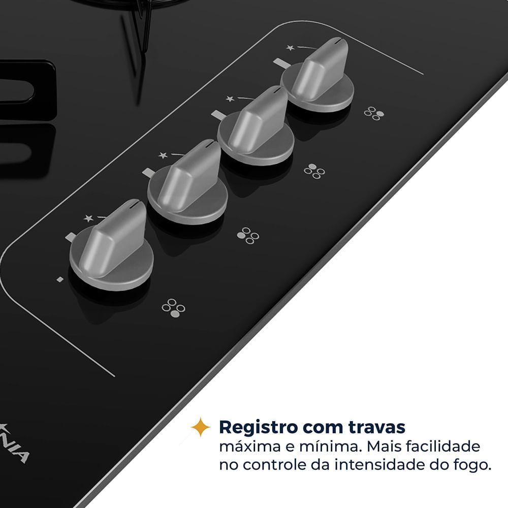 Cooktop a Gás Britânia 4 Bocas BCT4P Vidro Temperado 8mm Preto Bivolt - 2