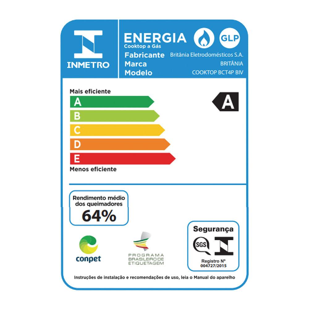 Cooktop a Gás Britânia 4 Bocas BCT4P Vidro Temperado 8mm Preto Bivolt - 5