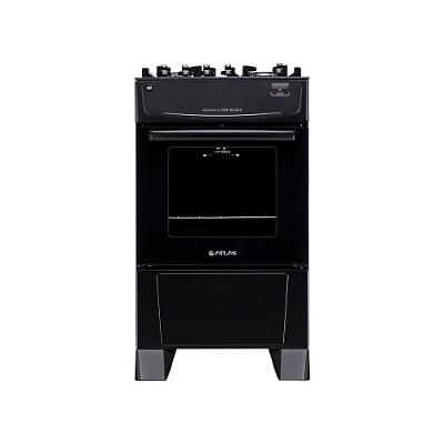 Fogão De Piso Atlas Monaco Top Glass 4 Bocas Mesa De Vidro Forno 50 Litros Preto Bivolt
